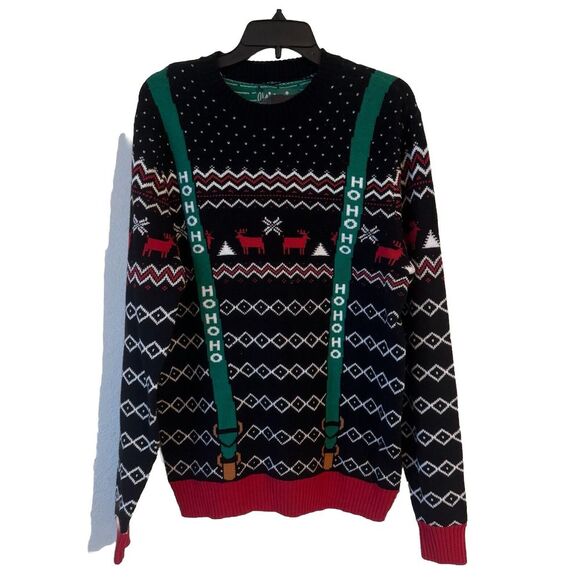 Original UGLY CHRISTMAS SWEATER Suspenders Holiday Party Funny ADULT UNISEX Sz M - Picture 1 of 6
